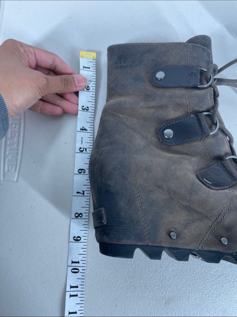 Sorel Brown Y2K Inspired Lace Up Wedge Leather Boots Outdoor Hiking Fall Size 6 - Picture 12 of 13